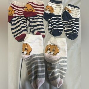 Striped Dog Pattern Ankle Socks - 3 Pack